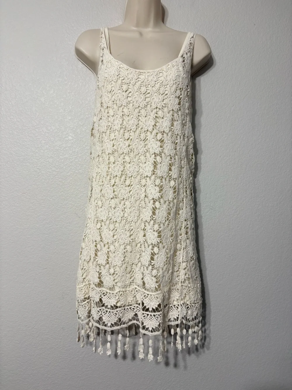 others follow lace dress Anthropologie Others Follow Cotton Ivory Crochet Lace Tassel Slip Dress  Boho S